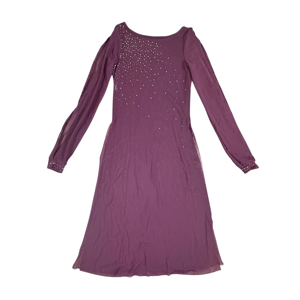 Dance Costume Purple Mesh Embellished Long Sleeve Midi Dress Sz Small
